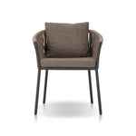 Featuring Porto Ellor Brown Outdoor Dining Chair by Four Hands at Amethyst Home. The perfect place for outdoor daydreaming. A beautiful rope-based design is woven across a durable aluminum frame in a rich bronze finish. Topped with a wide cushion and throw pillows, all upholstered in 100% olefin, known for its UV-resistant, water-repellent and quick-drying abilitiesOverall Dim. Amethyst Home provides interior design, new construction, custom furniture, and area rugs in the Newport Beach metro area