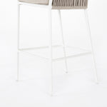Featuring Porto Faye Sand Outdoor Bar & Counter Stool by Four Hands at Amethyst Home. Add a dash of modernity to outdoor dining. Finished in a crisp, clean white, linear aluminum framing welcomes weather-resistant sand-colored cushioning, for a fresh, fluid look. Cover or store indoors during inclement weather and when not in use.Bar StoolOverall Dimensions: 22.50"w x 22.75"d x . Amethyst Home provides interior design, new construction, custom furniture, and area rugs in the Los Angeles metro area