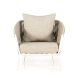 Featuring Porto Faye Sand Outdoor Chair by Four Hands at Amethyst Home. The perfect place for outdoor daydreaming. A beautiful rope-based design is woven across a durable aluminum frame. Topped with a wide cushion and throw pillow, all upholstered in 100% olefin, known for its UV-resistant, water-repellent and quick-drying abilities. Cover or store indoors during inclement weathe. Amethyst Home provides interior design, new construction, custom furniture, and area rugs in the Scottsdale metro area