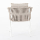 Featuring Porto Faye Sand Outdoor Dining Chair by Four Hands at Amethyst Home. Add a dash of modernity to outdoor dining. Finished in a crisp, clean white, linear aluminum framing welcomes weather-resistant sand-colored cushioning, for a fresh, fluid look. Cover or store indoors during inclement weather and when not in use.Overall Dimensions: 25.50"w x 25.50"d x 32.00"hWeight : 1. Amethyst Home provides interior design, new construction, custom furniture, and area rugs in the Alpharetta metro area