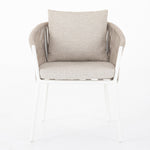Featuring Porto Faye Sand Outdoor Dining Chair by Four Hands at Amethyst Home. Add a dash of modernity to outdoor dining. Finished in a crisp, clean white, linear aluminum framing welcomes weather-resistant sand-colored cushioning, for a fresh, fluid look. Cover or store indoors during inclement weather and when not in use.Overall Dimensions: 25.50"w x 25.50"d x 32.00"hWeight : 18.89. Amethyst Home provides interior design, new construction, custom furniture, and area rugs in the Dallas metro area