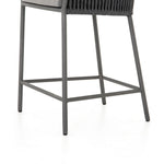 Featuring Porto Venao Charcoal Outdoor Bar & Counter Stool by Four Hands at Amethyst Home. The perfect place for outdoor daydreaming. A beautiful rope-based design is woven across a durable aluminum frame in a rich bronze finish. Topped with a wide cushion and throw pillows, all upholstered in 100% olefin, known for its UV-resistant, water-repellent and quick-drying abilitiesBar S. Amethyst Home provides interior design, new construction, custom furniture, and area rugs in the Nashville metro area