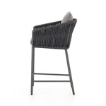 Featuring Porto Venao Charcoal Outdoor Bar & Counter Stool by Four Hands at Amethyst Home. The perfect place for outdoor daydreaming. A beautiful rope-based design is woven across a durable aluminum frame in a rich bronze finish. Topped with a wide cushion and throw pillows, all upholstered in 100% olefin, known for its UV-resistant, water-repellent and quick-drying abilitiesBar S. Amethyst Home provides interior design, new construction, custom furniture, and area rugs in the San Diego metro area