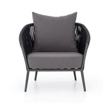 Featuring Porto Venao Charcoal Outdoor Chair by Four Hands at Amethyst Home. The perfect place for outdoor daydreaming. A beautiful rope-based design is woven across a durable aluminum frame in a rich bronze finish. Topped with a wide cushion and throw pillow, all upholstered in 100% olefin, known for its UV-resistant, water-repellent and quick-drying abilities. Cover or store indoo. Amethyst Home provides interior design, new construction, custom furniture, and area rugs in the Seattle metro area
