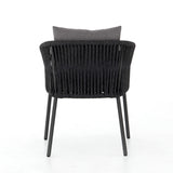 Featuring Porto Venao Charcoal Outdoor Dining Chair by Four Hands at Amethyst Home. The perfect place for outdoor daydreaming. A beautiful rope-based design is woven across a durable aluminum frame in a rich bronze finish. Topped with a wide cushion and throw pillows, all upholstered in 100% olefin, known for its UV-resistant, water-repellent and quick-drying abilitiesOverall Dim. Amethyst Home provides interior design, new construction, custom furniture, and area rugs in the Alpharetta metro area