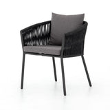 Featuring Porto Venao Charcoal Outdoor Dining Chair by Four Hands at Amethyst Home. The perfect place for outdoor daydreaming. A beautiful rope-based design is woven across a durable aluminum frame in a rich bronze finish. Topped with a wide cushion and throw pillows, all upholstered in 100% olefin, known for its UV-resistant, water-repellent and quick-drying abilitiesOverall Dim. Amethyst Home provides interior design, new construction, custom furniture, and area rugs in the Scottsdale metro area