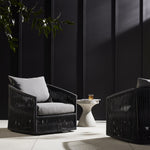 Featuring Porto Venao Charcoal Outdoor Swivel Chair by Four Hands at Amethyst Home. A beautiful rope-based design is woven across a durable, 360-swivel aluminum frame in a rich bronze finish. Topped with a wide cushion and throw pillow, all upholstered in 100% olefin, known for its UV-resistant, water-repellent and quick-drying abilities. Cover or store indoors during inclement w. Amethyst Home provides interior design, new construction, custom furniture, and area rugs in the Scottsdale metro area