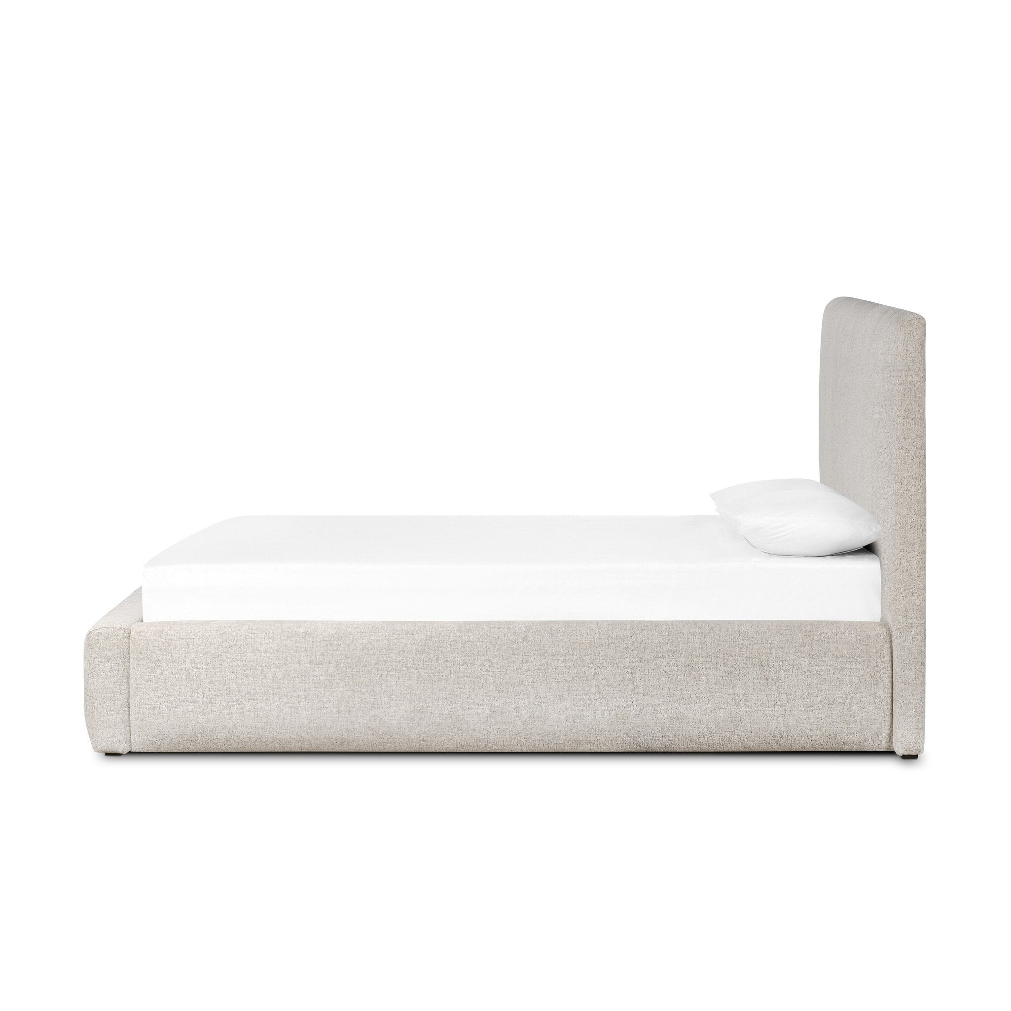 Featuring Quincy Plushtone Linen Bed by Four Hands at Amethyst Home. Modern, clean shaping meets inflated comfort with this padded, upholstered bed frame in a textural boucle-like pattern.KingOverall Dimensions: 89.25"w x 92.25"d x 48.00"hWeight: 234.79 lbsQueenOverall Dimensions: 73.00"w x 92.25"d x 48.00"hWeight: 188.38 lbsMaterials : 100% Polyester, Solid Parawood. Amethyst Home provides interior design, new construction, custom furniture, and area rugs in the Newport Beach metro area
