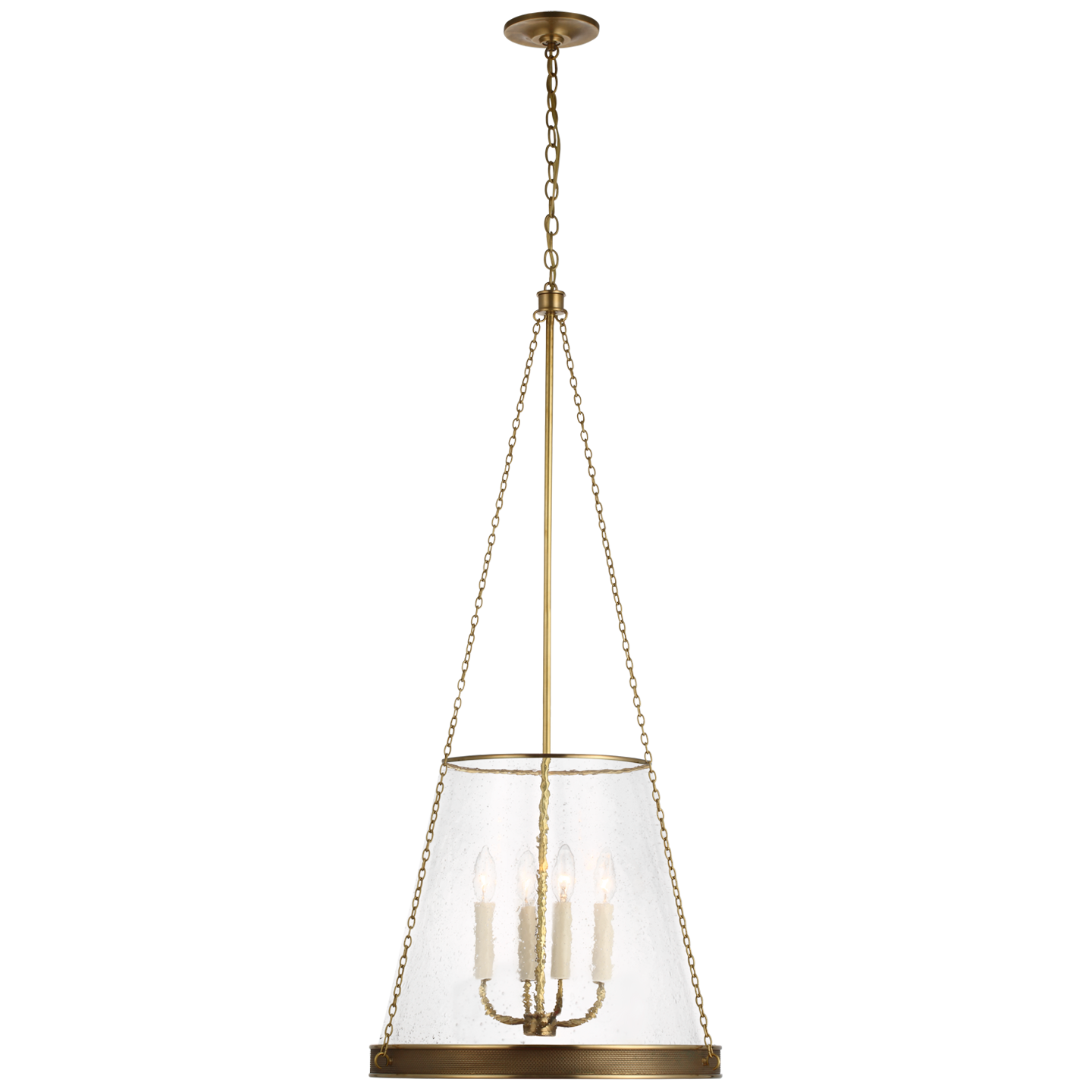 Featuring Reese 18" Pendant Soft Brass by Visual Comfort at Amethyst Home. The Reese by Marie Flanigan strikes an impressive silhouette with clean lines and vintage sophistication. Available as a globe pendant in restoration glass or a conical pendant in glass or linen, the design is supported by elegant metalwork in a variety of finishes. Singular or multiple pendants will cast w. Amethyst Home provides interior design, new construction, custom furniture, and area rugs in the Charlotte metro area