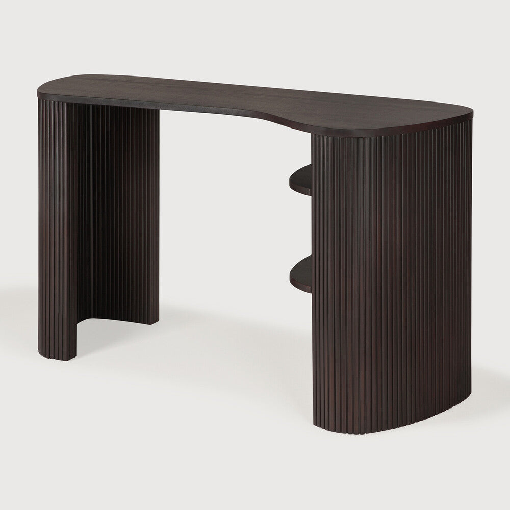 Featuring Roller Mahogany Dark Brown Max Desk by Ethnicraft at Amethyst Home. The Roller Max collection is remarkable in its design, distinguished with its stacked wood-stick effect. With its organic yet contained form, the Roller Max desk is designed to adapt—whether placed in the centre of a room, tucked into a corner, or positioned by a window. It’s an inviting and versatile ad. Amethyst Home provides interior design, new construction, custom furniture, and area rugs in the Park City metro area
