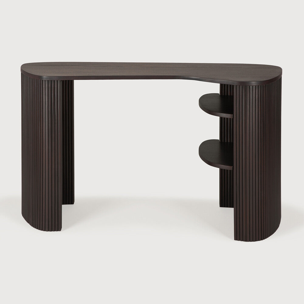 Featuring Roller Mahogany Dark Brown Max Desk by Ethnicraft at Amethyst Home. The Roller Max collection is remarkable in its design, distinguished with its stacked wood-stick effect. With its organic yet contained form, the Roller Max desk is designed to adapt—whether placed in the centre of a room, tucked into a corner, or positioned by a window. It’s an inviting and versatile a. Amethyst Home provides interior design, new construction, custom furniture, and area rugs in the Scottsdale metro area
