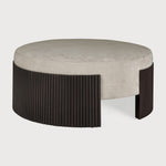 Featuring Roller Mahogany Dark Brown Max Pouf by Ethnicraft at Amethyst Home. The Roller Max collection is remarkable in its design, distinguished with its stacked wood-stick effect. The pouf is a multifunctional item which encapsulates the comfortable upholstery cushion within the dark brown-varnished mahogany.Weight : 37 lbs Dimensions: 33.5" W x 33.5" L x 14" H. Amethyst Home provides interior design, new construction, custom furniture, and area rugs in the San Diego metro area