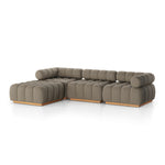 Featuring Roma Alessi Fawn Outdoor 3-Piece Sectional by Four Hands at Amethyst Home. A modern take on mid-century Italian design, soft volume and exaggerated proportions fuse for a sculpted look and playful feel. Atop a plinth-style teak base, outdoor-friendly three-piece sectional with ottoman features dramatic tufting for a padded sit, indoors and out. Cover or store inside dur. Amethyst Home provides interior design, new construction, custom furniture, and area rugs in the Des Moines metro area