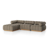 Featuring Roma Alessi Fawn Outdoor 3-Piece Sectional by Four Hands at Amethyst Home. A modern take on mid-century Italian design, soft volume and exaggerated proportions fuse for a sculpted look and playful feel. Atop a plinth-style teak base, outdoor-friendly three-piece sectional with ottoman features dramatic tufting for a padded sit, indoors and out. Cover or store inside dur. Amethyst Home provides interior design, new construction, custom furniture, and area rugs in the Des Moines metro area
