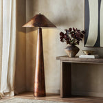 Featuring Romani Iridescent Acid Wash Floor Lamp by Four Hands at Amethyst Home. Unified with its burnished, iridescent finish from top to bottom, this gleaming floor lamp has a standout presence that makes any room shine.Overall Dimensions: 28.00"w x 28.00"d x 66.50"hWeight : 55.12 lbsMaterials : Stainless Steel. Amethyst Home provides interior design, new construction, custom furniture, and area rugs in the Boston metro area