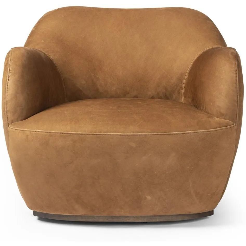 Russell Nubuck Suede Cognac Swivel Chair | ready to ship!
