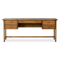 Featuring Reign Desk - Waxed Pine by Four Hands at Amethyst Home. It's a material thing. Made entirely from solid pine, a specialized waxed finish gives this roomy five-drawer desk a purposefully antiqued look.
Overall Dimensions: 72"W x 30"L x 30"HDistance Between Legs (Front to Back): 19.25" Distance Between Legs (Side to Side): 67"Material: Solid PineDis. Amethyst Home provides interior design, new home construction design consulting, vintage area rugs, and lighting in the Calabasas metro area.