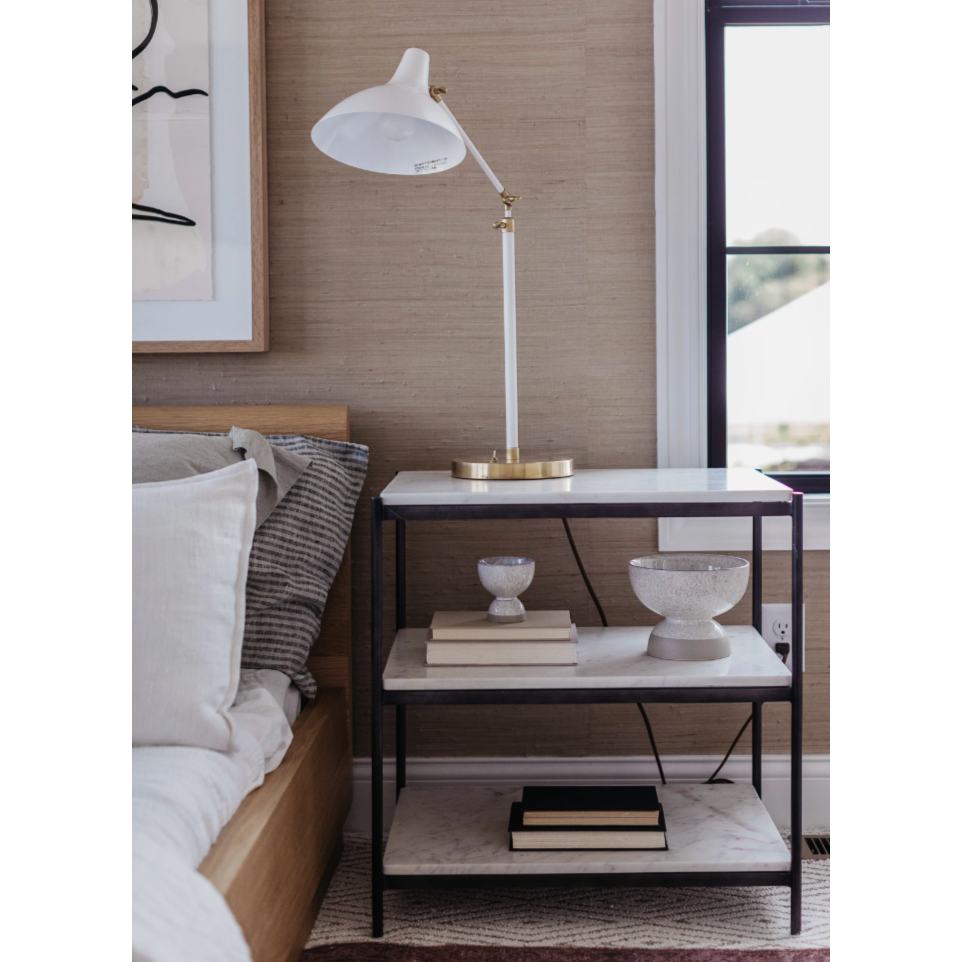 A luxe alternative to nightstands -- this Tatum marble nightstand is sophisticated, easy to style, and we love the proportions with a king sized bed. Amethyst Home provides interior design, new home construction design consulting, vintage area rugs, and lighting in the Miami metro area.