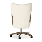 Featuring Melrose Sheepskin Natural Desk Chair by Four Hands at Amethyst Home. A comfort-driven desk chair features soft, textural upholstery, framed by solid ash arms. A height-adjustable swivel base with casters makes for ease in the modern office.Overall Dimensions: 24.50"W x 27.25"L x 40"HColors: Amber Ash, Polished Aluminum, Sheepskin NaturalMaterials: So. Amethyst Home provides interior design, new home construction design consulting, vintage area rugs, and lighting in the Austin metro area.