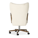 Featuring Melrose Sheepskin Natural Desk Chair by Four Hands at Amethyst Home. A comfort-driven desk chair features soft, textural upholstery, framed by solid ash arms. A height-adjustable swivel base with casters makes for ease in the modern office.Overall Dimensions: 24.50"W x 27.25"L x 40"HColors: Amber Ash, Polished Aluminum, Sheepskin NaturalMaterials: So. Amethyst Home provides interior design, new home construction design consulting, vintage area rugs, and lighting in the Austin metro area.