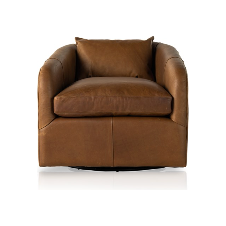 Angled arms and a single pillow create a laid-back look, with a 360-degree swivel for ease in your office or living room. Amethyst Home provides interior design, new home construction design consulting, vintage area rugs, and lighting in the Newport Beach metro area.