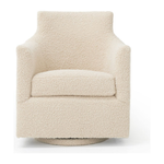 The dreamiest seat -- fully upholstered in a linen toned boucle (even the base!).  Swivel and glide in Verellen style. Amethyst Home provides interior design, new home construction design consulting, vintage area rugs, and lighting in the Omaha metro area.