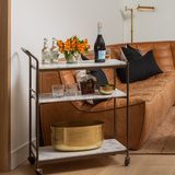 Tatum Antique Brass Rectangular Bar Cart | ready to ship!  (Lifestyle View)