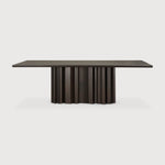 Featuring Sequence Mahogany Dark Brown Dining Table by Ethnicraft at Amethyst Home. Inspired by the rhythmic flow of repetition and variation, the Sequence dining table brings a sense of movement to your space. Solid wooden elements form a sculptural base, where alternating shapes create a balanced interplay of presence and openness. A smooth tabletop provides a quiet contrast, groun. Amethyst Home provides interior design, new construction, custom furniture, and area rugs in the Boston metro area