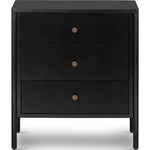 Featuring Soto Nightstand by Four Hands at Amethyst Home. Bring a clean, beautifully industrial look to the bedroom with a three-drawer dresser made from black-finished iron, featuring bronzed iron hardware.
Overall Dimensions: 24"W x 18"L x 27"HColors: Black, Weathered BronzeMaterials: IronWeight: 91.49 lb.  Amethyst Home provides interior design, new home construction design consulting, vintage area rugs, and lighting in the Portland metro area.