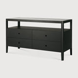 Featuring Spindle Oak Black Dresser by Ethnicraft at Amethyst Home. The Spindle collection found its inspiration in the traditional spinning wheel. Slightly tapered legs and rounded edges add a soft, sensual quality to this beautiful bedroom collection. This dresser is just as much at home in the bedroom as it is in commercial spaces as a stylish storage solution.Weight : 192 lbs Di. Amethyst Home provides interior design, new construction, custom furniture, and area rugs in the Houston metro area