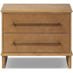 Featuring Stella Hazel Oak Veneer Nightstand by Four Hands at Amethyst Home. Bring a Nordic-inspired look to your bedroom styling. A spacious two-drawer nightstand of thick, grain-rich oak veneer encases drawer fronts covered with tan top-grain leather exclusive to Four Hands. Finished out with long, linear iron hardware. Overall Dimensions: 28.00"w x 19.50. Amethyst Home provides interior design, new home construction design consulting, vintage area rugs, and lighting in the Nashville metro area.