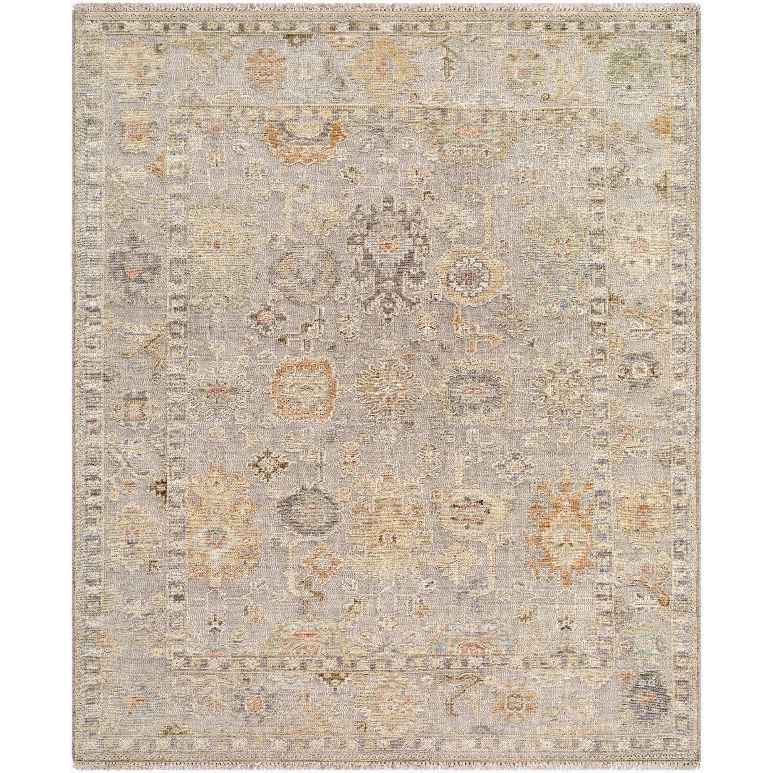 Introducing the Sinclair, an exquisite handmade rug that brings a touch of farmhouse cottage charm to any room. This piece is meticulously hand-knotted in India from wool, ensuring a medium pile that's both comfortable underfoot and durable for high traffic areas. To further enhance its longevity, we recommend using it with a rug pad. Amethyst Home provides interior design, new home construction design consulting, vintage area rugs, and lighting in the Portland metro area.