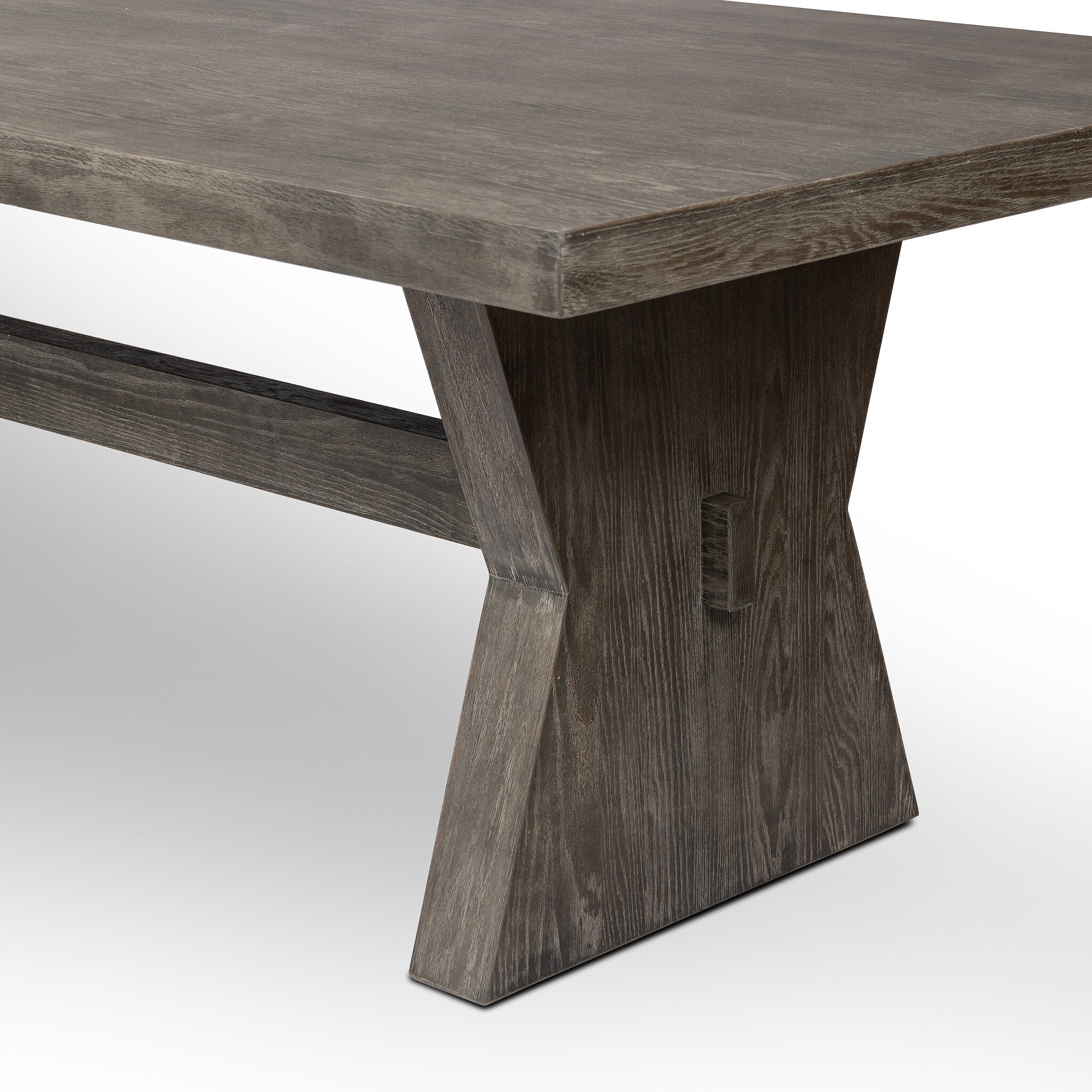 Featuring Tia Black Burnt Oak Dining Table by Four Hands at Amethyst Home. Inspired by European antiques, grand scaling and bowtie-shaped legs serve plenty of presence. A single stretcher adds a traditional feel to this refreshed altar table in a black burnt oak. Seats 10 comfortably.Overall Dimensions: 108.00"w x 42.00"d x 30.00"hWeight : 170.53 lbsMaterials : Solid Oak. Amethyst Home provides interior design, new construction, custom furniture, and area rugs in the Los Angeles metro area