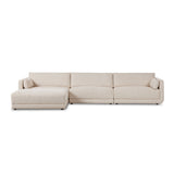 Featuring Toland Palma Cream 3-Piece Sectional by Four Hands at Amethyst Home. An elevated take on the modular sectional. This new collection features clean lines with loose back and arm cushions. A smooth linear base is fully upholstered and wraps up the arms for a shelter effect. Covered in a new basketweave cream fabric that brings both texture and comfort to the entire piece.3. Amethyst Home provides interior design, new construction, custom furniture, and area rugs in the San Diego metro area