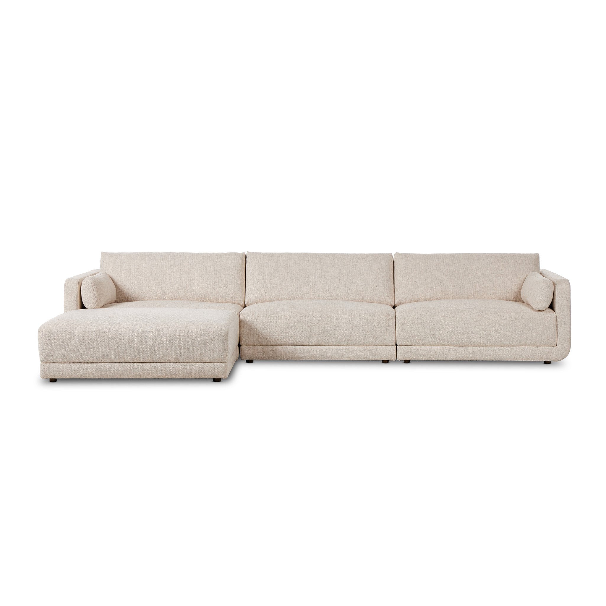Featuring Toland Palma Cream 3-Piece Sectional by Four Hands at Amethyst Home. An elevated take on the modular sectional. This new collection features clean lines with loose back and arm cushions. A smooth linear base is fully upholstered and wraps up the arms for a shelter effect. Covered in a new basketweave cream fabric that brings both texture and comfort to the entire piece.3. Amethyst Home provides interior design, new construction, custom furniture, and area rugs in the San Diego metro area