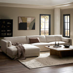 Featuring Toland Palma Cream 3-Piece Sectional by Four Hands at Amethyst Home. An elevated take on the modular sectional. This new collection features clean lines with loose back and arm cushions. A smooth linear base is fully upholstered and wraps up the arms for a shelter effect. Covered in a new basketweave cream fabric that brings both texture and comfort to the entire pie. Amethyst Home provides interior design, new construction, custom furniture, and area rugs in the Winter Garden metro area