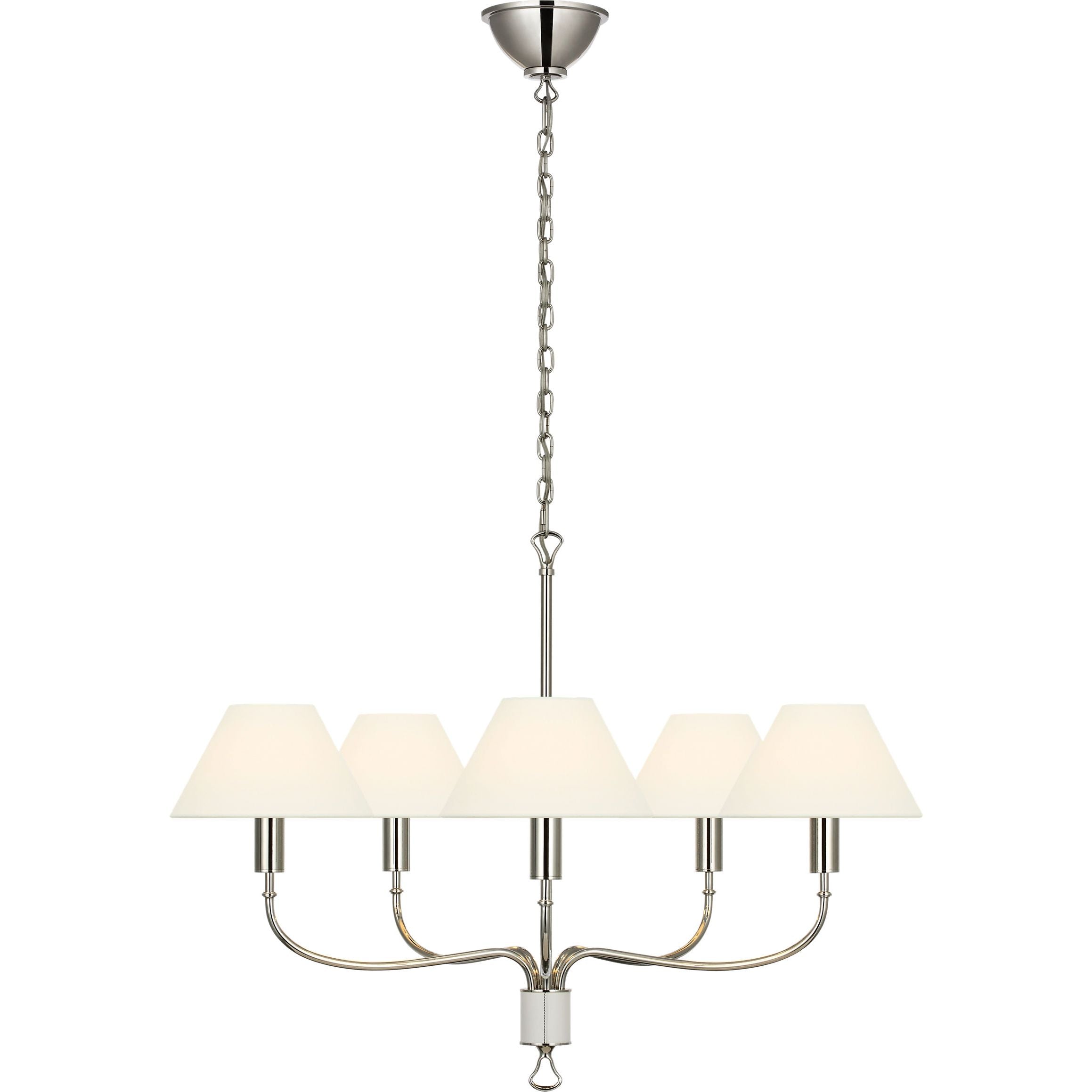 Polished Nickel and Parchment Leather with Linen Shades