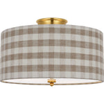 Hand-Rubbed Antique Brass with Schumacher Natural Sidney Check Shade | shipping 02/07/2027