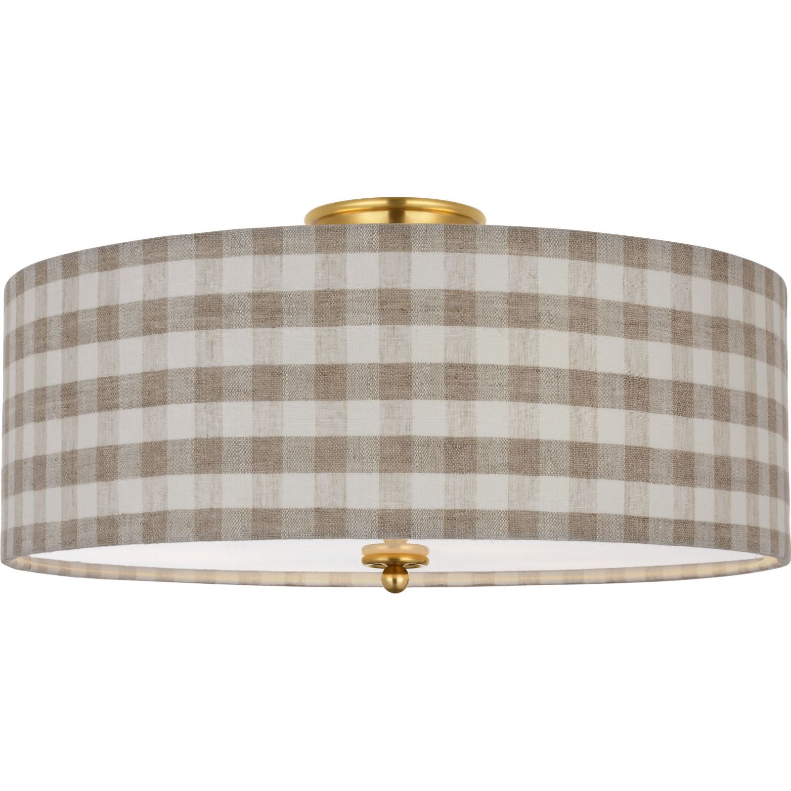 Hand-Rubbed Antique Brass with Schumacher Natural Sidney Check Shade | shipping 01/09/2027