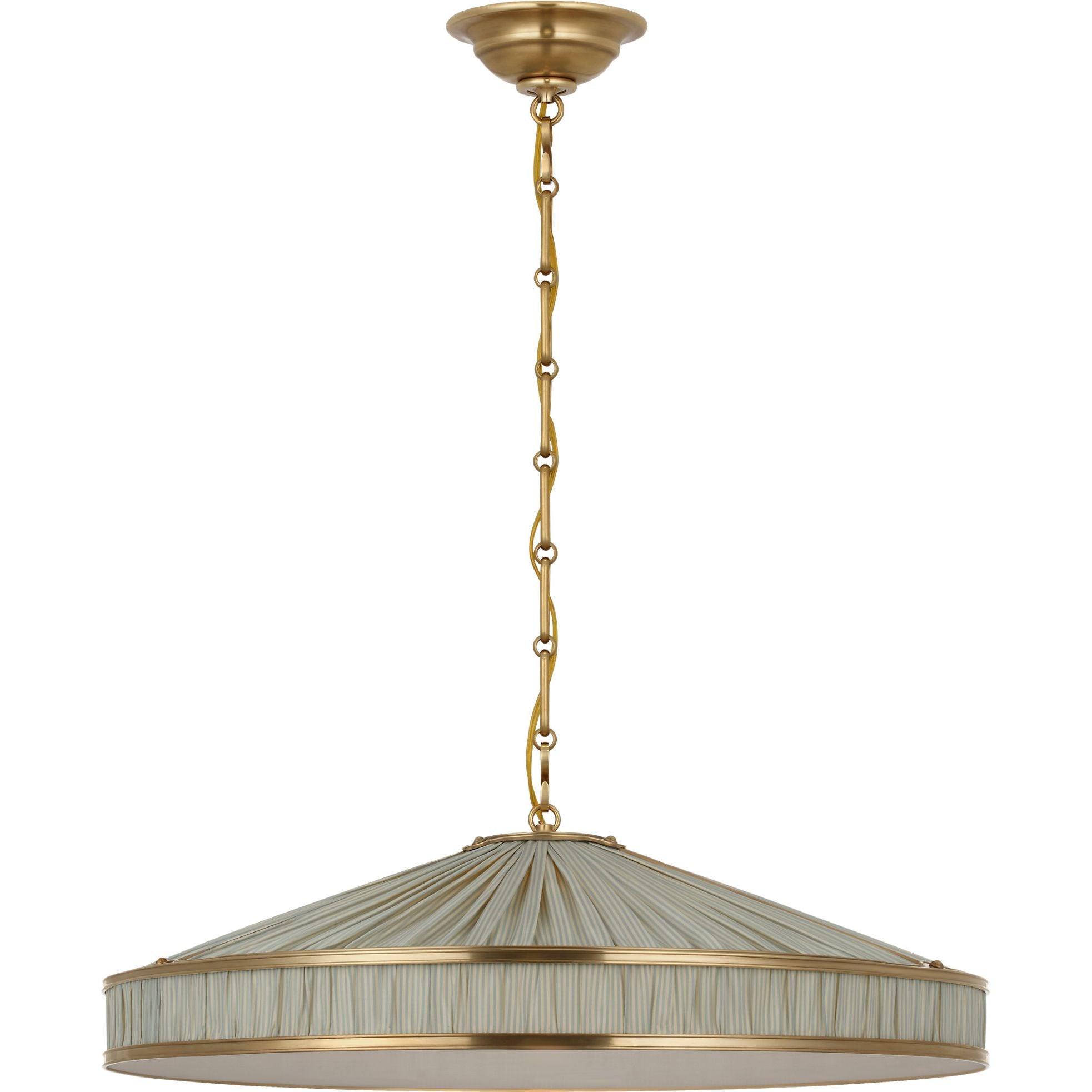 Hand-Rubbed Antique Brass with Schumacher Pleated Blue Charee Stripe | shipping 12/10/2026