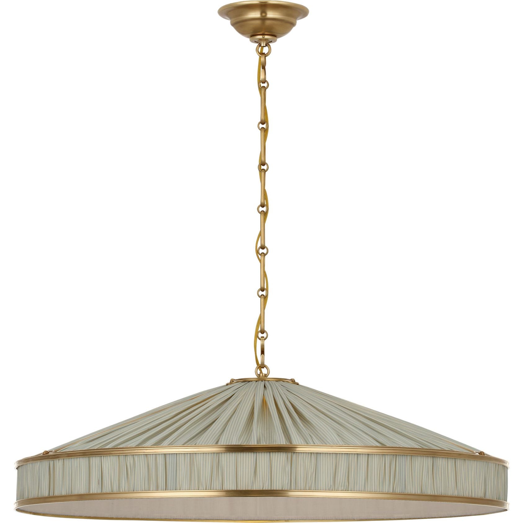 Hand-Rubbed Antique Brass with Schumacher Pleated Blue Charee Stripe | shipping 12/10/2026