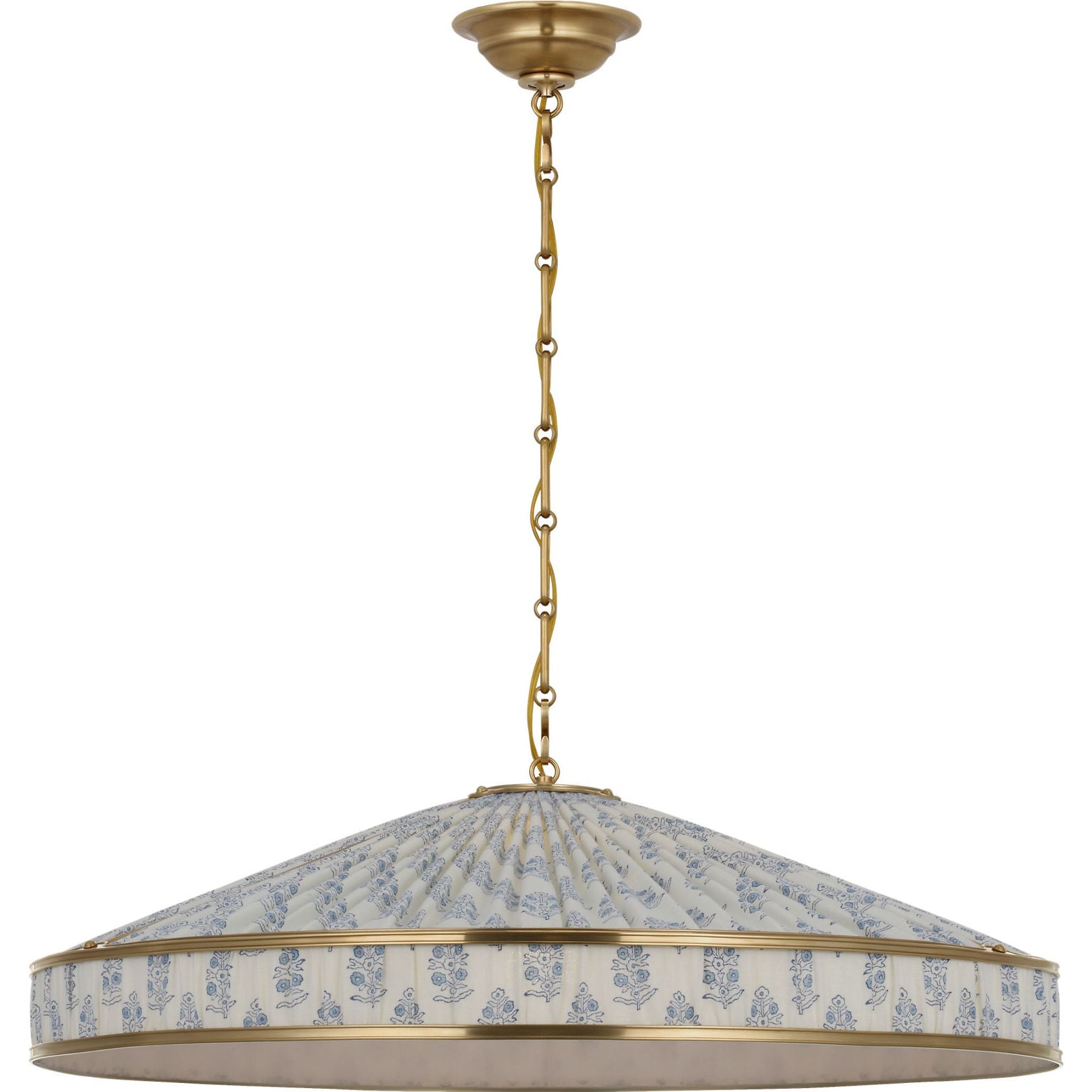 Hand-Rubbed Antique Brass with Schumacher Pleated Blue Aditi | shipping 12/10/2026