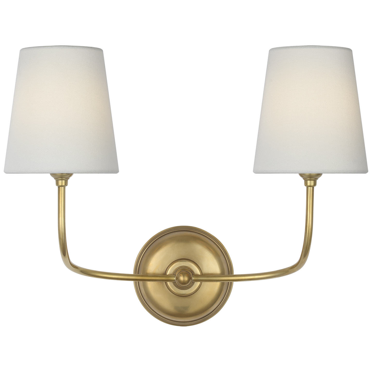 Featuring Vendome 16" Cordless Double Sconce Hand-Rubbed Antique Brass by Visual Comfort at Amethyst Home. Vendome 16" Cordless Double Sconce in Hand-Rubbed Antique Brass with Linen Shades
Overall Dimensions: 17.75" L x 17.75" W x 16.25" H Weight : 5 lbs.. Amethyst Home provides interior design, new construction, custom furniture, and area rugs in the Seattle metro area