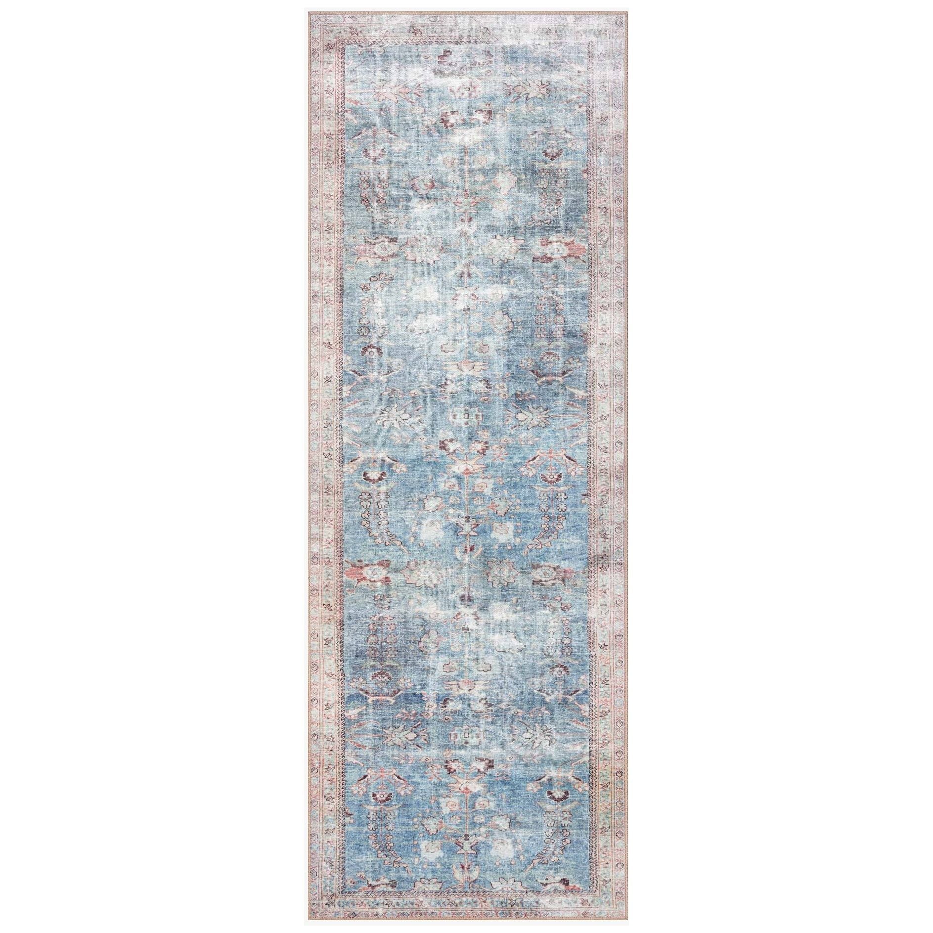 The Wynter Teal / Multi area rug showcases a one-of-a-kind vintage or antique area rug look power-loomed of 100% polyester. This rug brings in tones of blue, ivory, and pink. The rug is ideal for high traffic areas due to the rug's durability for living rooms, dining rooms, kitchens, hallways, and entryways.