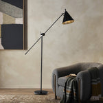 Featuring Watkins Jet Black Floor Lamp by Four Hands at Amethyst Home. This task lighting staple gets an all-metal update for a modern look in this floor lamp. Adjustable in the middle of the base and at the shade for ultimate customizability. Dimmer switch included.Overall Dimensions: 46.25"w x 12.25"d x 71.75"hWeight : 36.16 lbsMaterials : Iron. Amethyst Home provides interior design, new construction, custom furniture, and area rugs in the Houston metro area