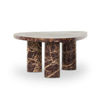 Featuring Zion Merlot Marble Coffee Table by Four Hands at Amethyst Home. Shape and material share the spotlight in this tripod-style coffee table of solid marble. With turned, pillar legs and a rich merlot finish, with dramatic natural veining. Option to pair with smaller matching table for a nested look.Small TableOverall Dimensions: 36.00"w x 25.50"d x 13.00"hWeight: 154.10 lbsBi. Amethyst Home provides interior design, new construction, custom furniture, and area rugs in the Seattle metro area