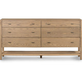 Featuring Zuma Dune Ash 6 Drawer Dresser by Four Hands at Amethyst Home. Simple yet refined, the Zuma Dune Ash 6 Drawer Dresser is a danish design-influenced dresser that is made from solid ash, with iron hardware finished in a sleek gunmetal. Stretcher-style shelving made from woven paper cord serves up a textural finishing touch. Six spacious drawers bring generous storage space to the bedro. Amethyst Home provides interior design services, furniture, rugs, and lighting in the Dallas metro area.