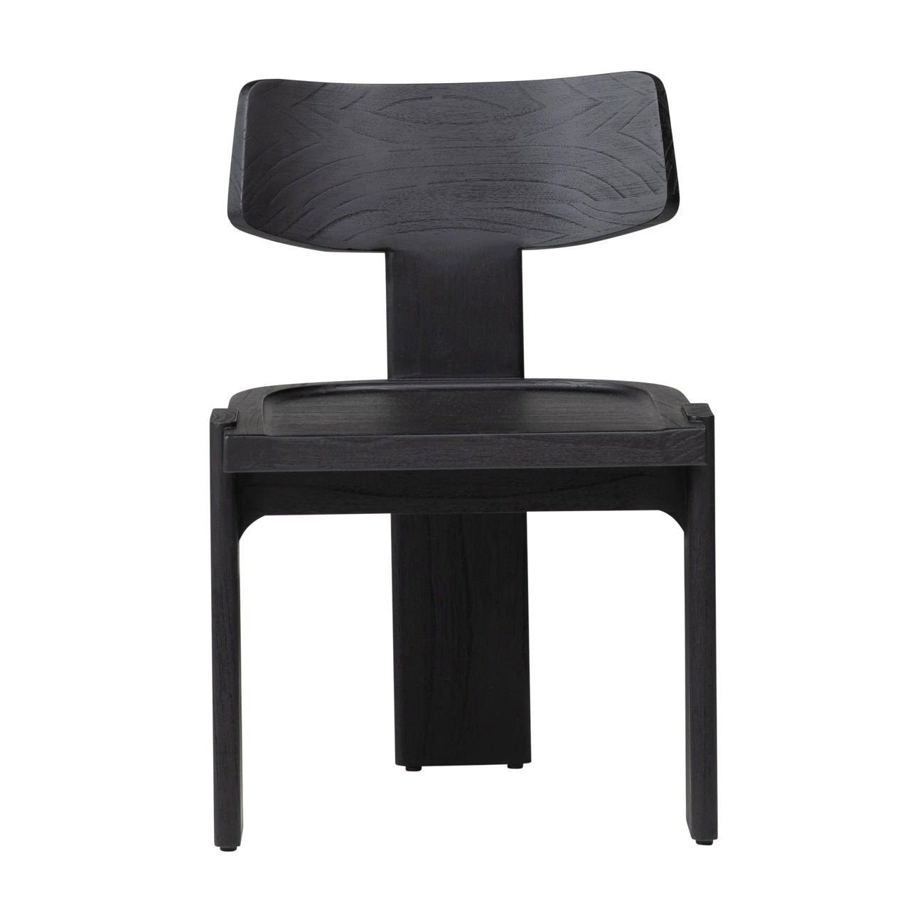 Featuring Arteaga Black Dining Chair by Dovetail at Amethyst Home. Experience a fresh perspective on modern and contemporary chair styles with our hand-crafted Arteaga Dining Chair, featuring a sculptural silhouette. Made of high-quality mindi wood in a captivating raven-black finish. It rests upon a distinctive three-legged base, making a bold statement in an.  Amethyst Home provides interior design, new home construction design consulting, vintage area rugs, and lighting in the Tampa metro area.