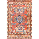 Experience the luxurious vintage vibes of the Kars Rug! With a rich warm color pallet featuring coral undertones, contrasting pale blue and tan details, and classic Moroccan inspired patterns, this timeless statement piece adds a unique touch to any room. Amethyst Home provides interior design, new construction, custom furniture, and area rugs in the Nashivlle metro area. KSA-2305