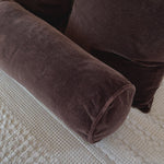 A long, chocolate-colored bolster pillow elevates beds and sofas in an instant. Crafted from saturated wool velvet, for a sustainable alternative to mohair, with a hidden zipper for a smooth silhouette.Overall Dimensions: 48.00"w x 8.00"d x 8.00"hWeight : 5.51 lbsMaterials : 50% Viscose, 50% Wool Amethyst Home provides interior design, new home construction design consulting, vintage area rugs, and lighting in the Monterey metro area.